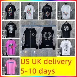 5A mens designer clothes Zippered Jacket chromeheartt hoodie Men Jackets Hoodie Woman Embroidered horseshoe sanskrit cross Streetwear Women Loose Casual Hoodie