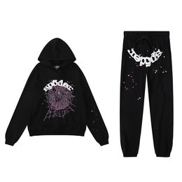 Pink Puff Print Hoodie Set High Quality Mesh Material Oversized Hoodie Sweatpants Men Women Streetwear Hip Hop Tracksuit